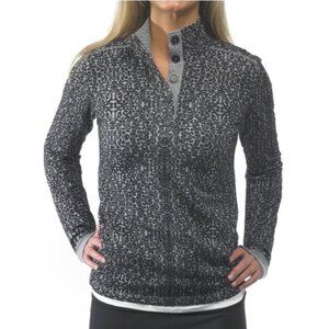 Kavu Women's Sz M Lopez Shirt Gray Black Long Sleeve Thumbholes Mock Neck